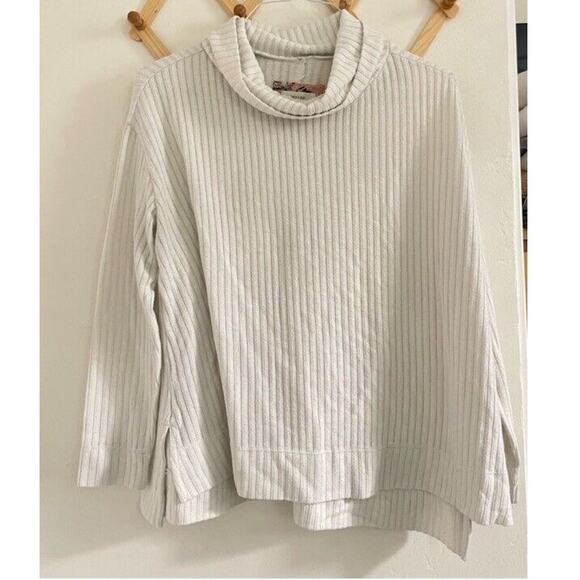 Anthropologie Sweater Women's Medium Maeve Cowl Neck Cream Ribbed Relaxed Fit - Picture 2 of 9